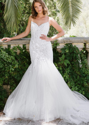 Beaded Spaghetti Straps White Lace Tulle Elegant Wedding Dress